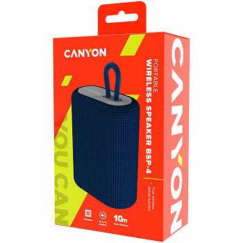 Canyon BSP-4 Bluetooth Speaker, BT V5.0, BLUETRUM AB5365A, TF card support, Type-C USB port, 1200mAh polymer battery, Blue, cable length 0.42m, 114*93*51mm, 0.29kg