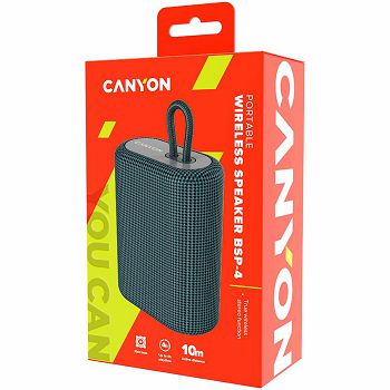 Canyon BSP-4 Bluetooth Speaker, BT V5.0, BLUETRUM AB5365A, TF card support, Type-C USB port, 1200mAh polymer battery, Dark grey, cable length 0.42m, 114*93*51mm, 0.29kg