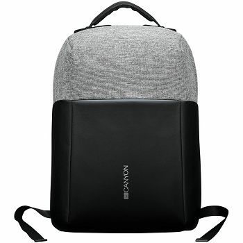 CANYON BP-G9 Anti-theft backpack for 15.6 laptop, material 900D glued polyester and 600D polyester, black/dark gray, USB cable length0.6M, 400x210x480mm, 1kg,capacity 20L