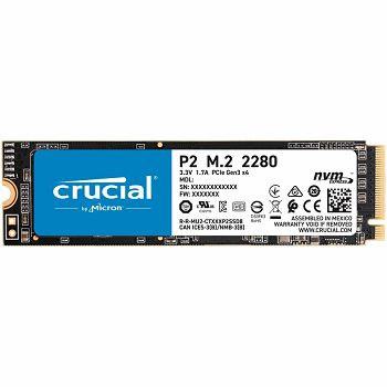 Crucial SSD 1000GB P2 M.2 NVMe PCIE 3x4, 1TB,  Micron 3D NAND 2400/1800 MB/s, 5yrs