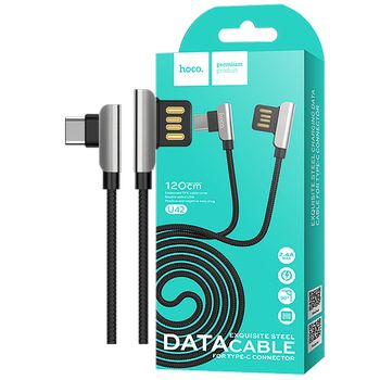 hoco. USB kabel za smartphone, USB type C, 1.2 met., 2.4 A, crna - U42 Exquisite steel, USB type C, BK