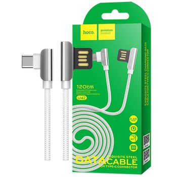 hoco. USB kabel za smartphone, USB type C, 1.2 met., 2.4 A, bijela - U42 Exquisite steel, USB type C, WH