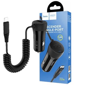 hoco. Auto punjač za Lightning kabelom,  1 x USB, 2.4 A max. - Z21A Ascender Lightning