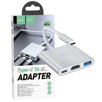 hoco. Konverter USB HUB type C to USB3.0/HDMI/PD - HB14 Easy use