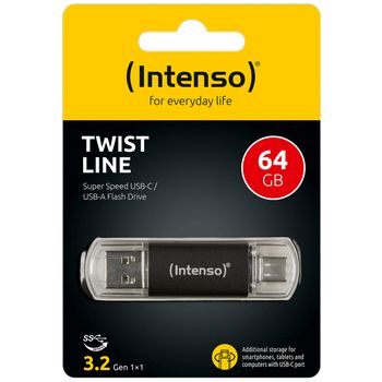 (Intenso) USB Flash drive 64GB, USB 3.2, USB-C, USB-A, Twist Line - USB3.2-64GB/Twist Line