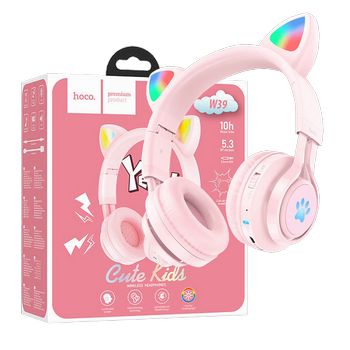 hoco. Slušalice bežične sa mikrofonom, Bluetooth, mačje uši, pink - W39 slušalice Mačje uši,Pink