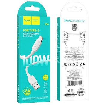 hoco. USB kabl za smartphone, USB-A to type C, 100W, bijela - X96 Hyper, 100W, White