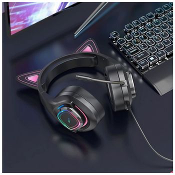 hoco. Slušalice sa mikrofonom, gaming, USB/3.5 mm, LED - W107 Cute Cat Black/Pink