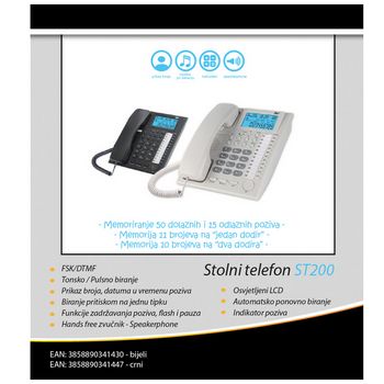 MeanIT Telefon analogni, stolni, LCD zaslon, bijeli - ST200 White