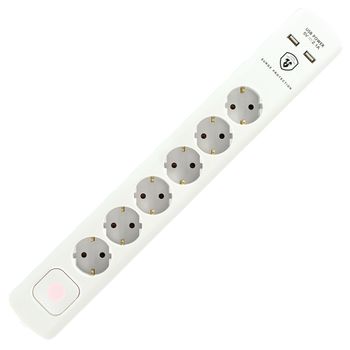 home Produžni kabel sa zaštitom, 6 utičnica, 1.5mm², 1,4 met, USB - NVT 06K USB/WH