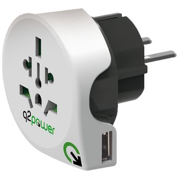 q2power Adapter, putni, univerzalni sa USB-om - WORLD TO EUROPE USB