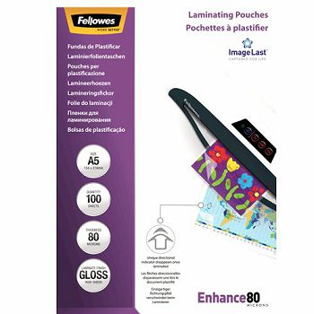 Fellowes A5 laminating pockets, 80 mic, 100 pcs