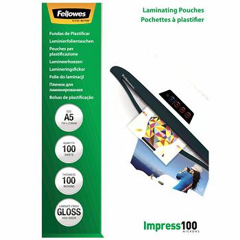 Fellowes A5 laminating pockets, 100 mics, 100 pcs