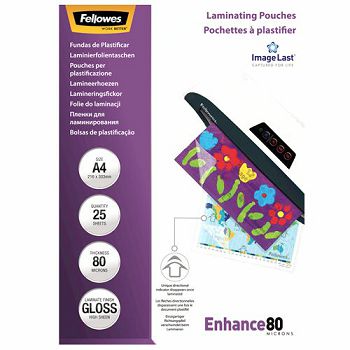 Fellowes A4 laminating pockets, 80 mic, 25 pcs