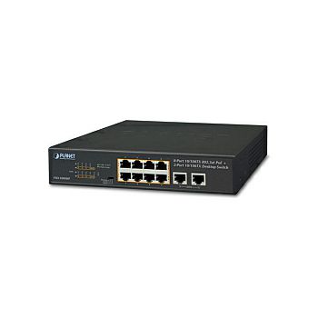 PLANET preklopnik (Switch) 10" 8-port 10/100TX 802.3at PoE + 2-port 10/100TX, rack-mountable