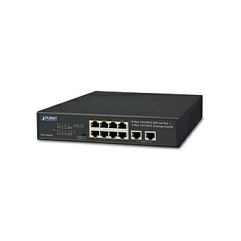 PLANET preklopnik (Switch) 10" 8-port 10/100TX 802.3at PoE + 2-port 10/100TX, rack-mountable