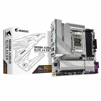 GIGABYTE B650M AORUS ELITE AX ICE, DDR5, SATA3, USB3.2Gen2x2, DP, 2.5GbE, WiFi 6E, AM5 mATX