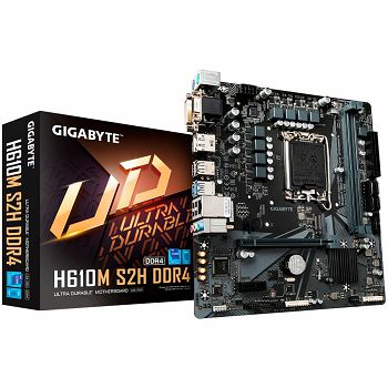 GIGABYTE Mainboard Desktop H610M S2H DDR4 (Socket 1700, 2x DDR4 up to 64GB, 1x PCI-Ex16x16, 1x PCI-Ex1, 4x SATA, 1x M.2, 4x USB 3.2 Gen1, 4x USB 2.0/1.1, internal 4x USB 2.0/1.1, 1x HDMI 2.0, 1x DP, R