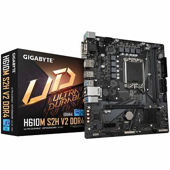 GIGABYTE Mainboard Desktop H610M S2H V2 DDR4 (LGA1700, 2xDDR4, 1xD-Sub, 1xDVI-D, 1xHDMI, 1xDP, GLAN, 1xPCI Express x16 4.0, 1xPCI Express x16 3.0, 1xM.2, 4xSATAIII, 4xUSB3.2 Gen1, 4xUSB2.0/1.1) mATX