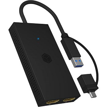 Icybox IB-SPL1029AC USB-C/A to dual HDMI splitter (2k@60Hz/4k@30Hz).