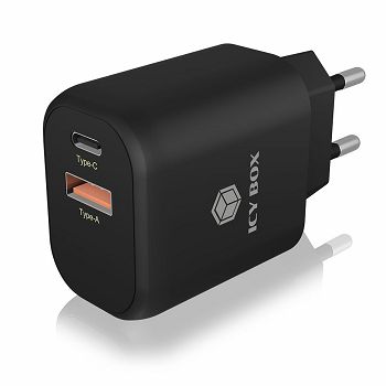 Icybox 2port USB Quick Charge 3.0 fast charger, 1xUSB-C, 1xUSB-A