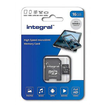 Integral 16GB High Speed microSDHC / XC V10 UHS-I U1