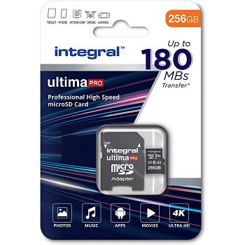Integral 256GB Professional High Speed 180MB / s microSDXC V30 UHS-I U3