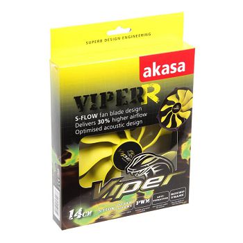 Akasa Viper R PWM fan, black/yellow, 120mm mounting - 140mm AK-FN073