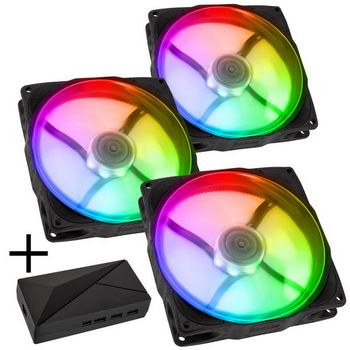 Noiseblocker NB-eLoop X B12-PS ARGB, PWM - 120mm, schwarz + ARGB 8x Port Hub - 3er Set-LUBU-048