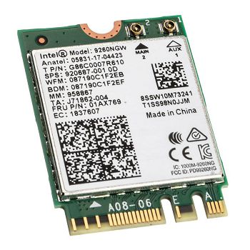 Intel Dual-Band Wireless-AC 9260, WLAN + Bluetooth 5.1 Adapter - M.2/A-E-key 9260.NGWG.NV