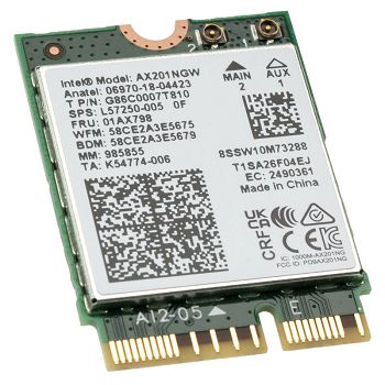 Intel Wi-Fi 6E AX201 , WLAN + Bluetooth 5.2 Adapter - M.2/E-Key AX201.NGWG.NV