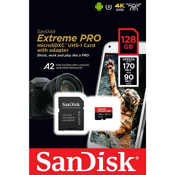 SanDisk Extreme PLUS microSDXC 128GB + SD Adapter read 200MB/s &amp; write 90MB/s A2 C10 V30 UHS-I U3