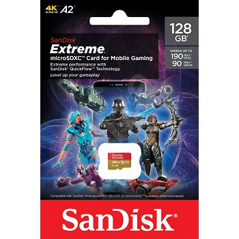 SanDisk Extreme microSDXC Mobile Gaming 128GB speed 190MB/s &amp; 90MB/s A2 C10 V30 UHS-I U3
