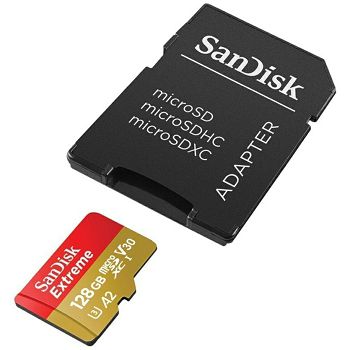 SanDisk Extreme microSDXC 128GB for Action Cams and Drones + SD Adapter 190MB/s &amp; 90MB/s A2 C10 V30 UHS-I U3