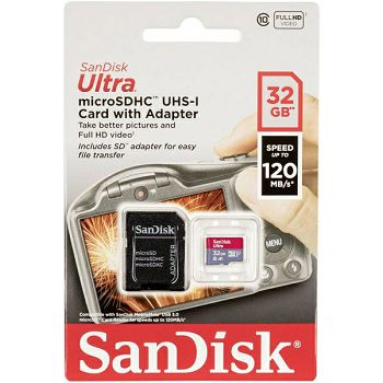 SanDisk Ultra microSDHC 32GB + SD Adapter 120MB / s A1 Class 10 UHS-I