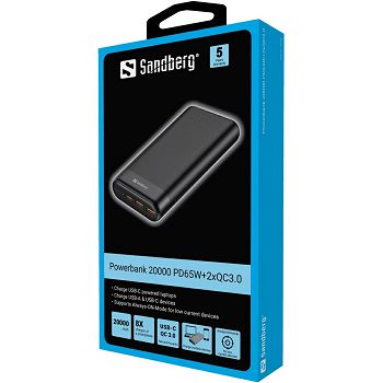 Sandberg 20000mAh PD65W + 2x QC3.0 portable battery.