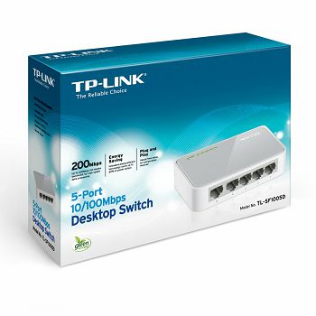 Switch TP-Link TL-SF1005D, 5-Port RJ45 10/100Mbps desktop switch, Fanless, Auto Negotiation/Auto MDI/MDIX, Plastic case