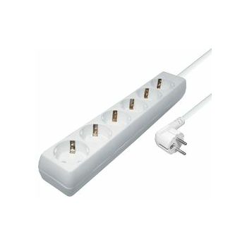 Transmedia 6-way power strip, 5,0 m cable, White