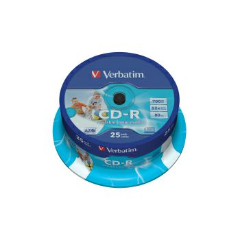 CD-R Verbatim 700MB 52× DataLife Wide InkJet PRINTABLE 25 pack spindle