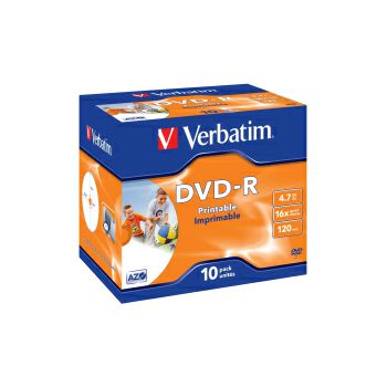 DVD-R Verbatim 4.7GB 16× Wide Inkjet PRINTABLE (ID Brand) 10 pack JC