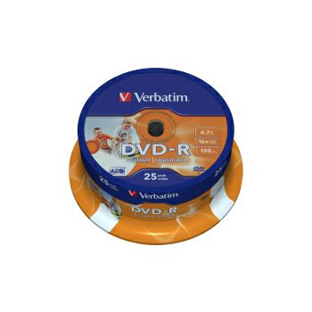 DVD-R Verbatim 4.7GB 16× Wide Photo PRINTABLE 25 pack spindle