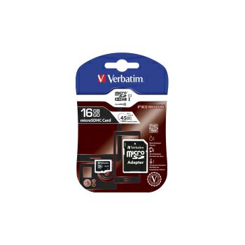 Verbatim memorijska kartica Micro Secure Digital (HC) 16GB Class 10 + adapter, Blister Pack