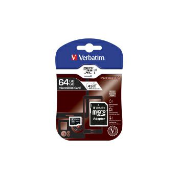 Verbatim memorijska kartica Micro Secure Digital Premium (XC/UHS1) 64GB Class 10 + adapter