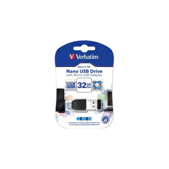 Verbatim USB2.0 Nano StorenGo 32GB + OTG microUSB adapter, crni 