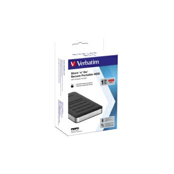 Verbatim 2.5" StorenGo Secure 1TB HDD, USB3.1 Gen1, AES 256-bit hardware enkripcija, zaštita pristupa tipkovnicom