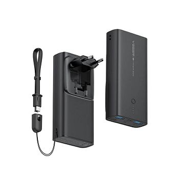 VEGER portable battery ACE100 10000 mAh, built-in EU plug, black.