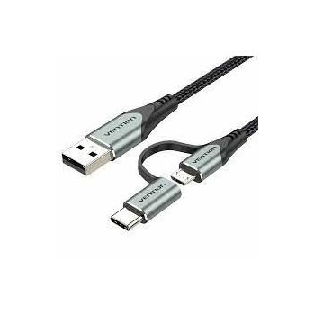 Vention USB 2.0 A Male to 2-in-1 Micro-B USB-C Male Cable 1M, Gray