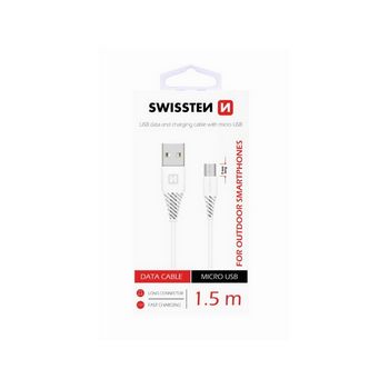 SWISSTEN kabel USB/microUSB, 1.5m, produženi microUSB priključak 9mm, bijeli