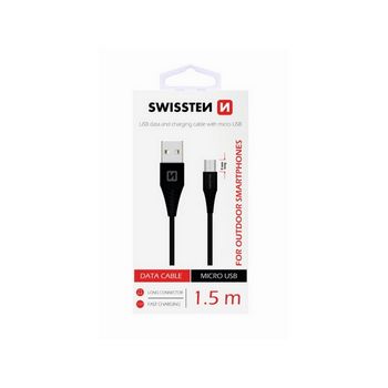 SWISSTEN kabel USB/microUSB, 1.5m, produženi microUSB priključak 9mm, crni