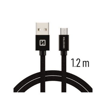 SWISSTEN kabel USB/microUSB, platneni, 3A, 1.2m, crni